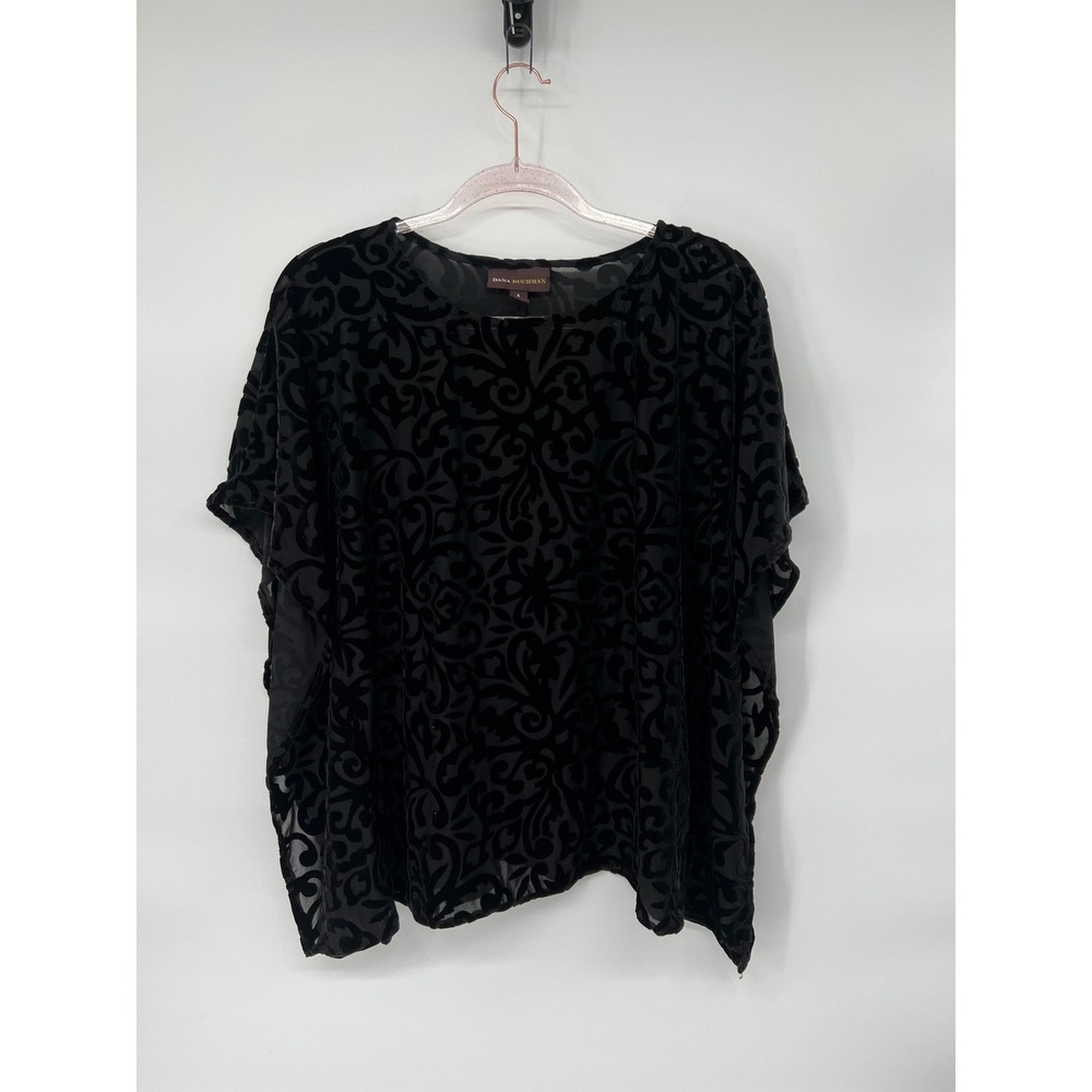 Dana Buchman Black Velvet Burnout Tunic Top‎ Blouse Small Short Sleeve